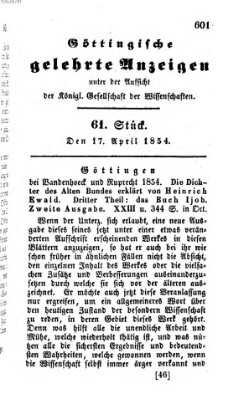 Göttingische gelehrte Anzeigen (Göttingische Zeitungen von gelehrten Sachen) Montag 17. April 1854