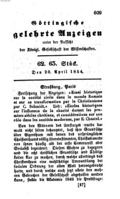 Göttingische gelehrte Anzeigen (Göttingische Zeitungen von gelehrten Sachen) Donnerstag 20. April 1854