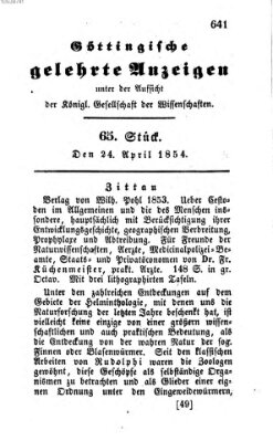 Göttingische gelehrte Anzeigen (Göttingische Zeitungen von gelehrten Sachen) Montag 24. April 1854