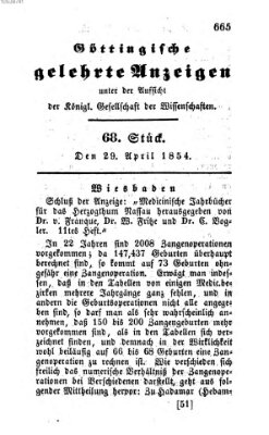 Göttingische gelehrte Anzeigen (Göttingische Zeitungen von gelehrten Sachen) Samstag 29. April 1854
