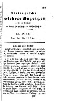 Göttingische gelehrte Anzeigen (Göttingische Zeitungen von gelehrten Sachen) Samstag 20. Mai 1854