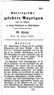 Göttingische gelehrte Anzeigen (Göttingische Zeitungen von gelehrten Sachen) Montag 12. Juni 1854