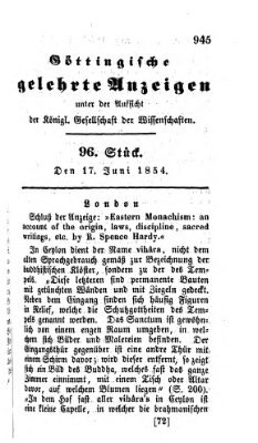 Göttingische gelehrte Anzeigen (Göttingische Zeitungen von gelehrten Sachen) Samstag 17. Juni 1854