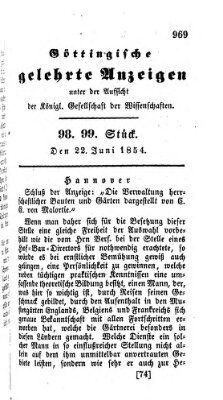 Göttingische gelehrte Anzeigen (Göttingische Zeitungen von gelehrten Sachen) Donnerstag 22. Juni 1854