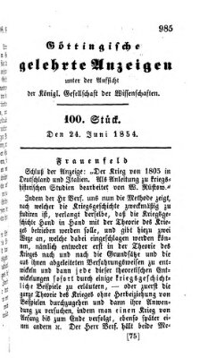 Göttingische gelehrte Anzeigen (Göttingische Zeitungen von gelehrten Sachen) Samstag 24. Juni 1854