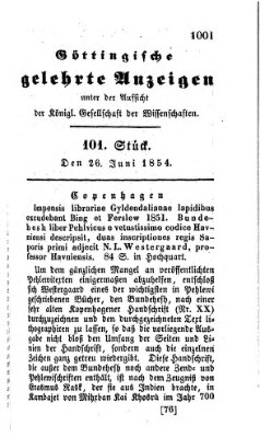 Göttingische gelehrte Anzeigen (Göttingische Zeitungen von gelehrten Sachen) Montag 26. Juni 1854