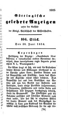 Göttingische gelehrte Anzeigen (Göttingische Zeitungen von gelehrten Sachen) Freitag 30. Juni 1854