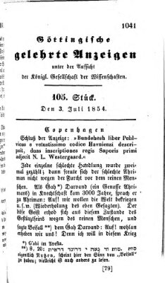 Göttingische gelehrte Anzeigen (Göttingische Zeitungen von gelehrten Sachen) Montag 3. Juli 1854