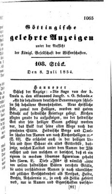 Göttingische gelehrte Anzeigen (Göttingische Zeitungen von gelehrten Sachen) Samstag 8. Juli 1854