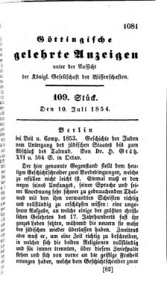 Göttingische gelehrte Anzeigen (Göttingische Zeitungen von gelehrten Sachen) Montag 10. Juli 1854