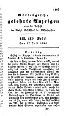 Göttingische gelehrte Anzeigen (Göttingische Zeitungen von gelehrten Sachen) Donnerstag 27. Juli 1854