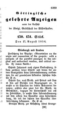 Göttingische gelehrte Anzeigen (Göttingische Zeitungen von gelehrten Sachen) Donnerstag 17. August 1854