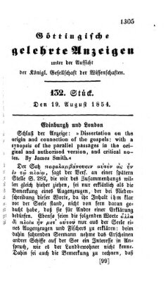 Göttingische gelehrte Anzeigen (Göttingische Zeitungen von gelehrten Sachen) Samstag 19. August 1854