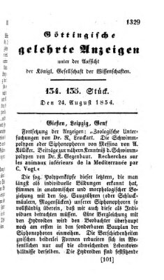 Göttingische gelehrte Anzeigen (Göttingische Zeitungen von gelehrten Sachen) Donnerstag 24. August 1854