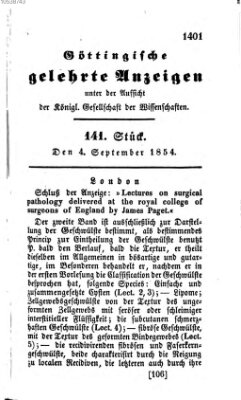 Göttingische gelehrte Anzeigen (Göttingische Zeitungen von gelehrten Sachen) Montag 4. September 1854