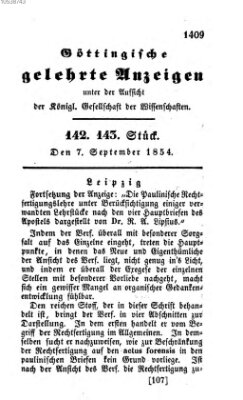 Göttingische gelehrte Anzeigen (Göttingische Zeitungen von gelehrten Sachen) Donnerstag 7. September 1854