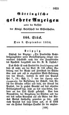 Göttingische gelehrte Anzeigen (Göttingische Zeitungen von gelehrten Sachen) Samstag 9. September 1854