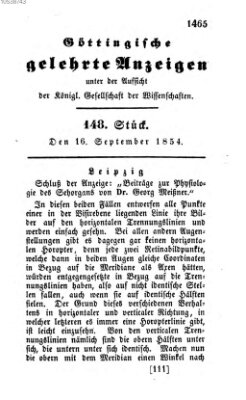 Göttingische gelehrte Anzeigen (Göttingische Zeitungen von gelehrten Sachen) Samstag 16. September 1854