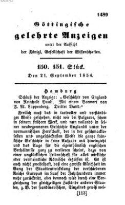 Göttingische gelehrte Anzeigen (Göttingische Zeitungen von gelehrten Sachen) Donnerstag 21. September 1854