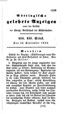 Göttingische gelehrte Anzeigen (Göttingische Zeitungen von gelehrten Sachen) Donnerstag 28. September 1854