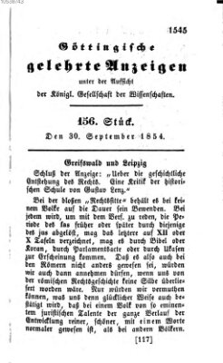 Göttingische gelehrte Anzeigen (Göttingische Zeitungen von gelehrten Sachen) Samstag 30. September 1854