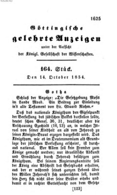 Göttingische gelehrte Anzeigen (Göttingische Zeitungen von gelehrten Sachen) Samstag 14. Oktober 1854