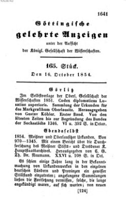 Göttingische gelehrte Anzeigen (Göttingische Zeitungen von gelehrten Sachen) Montag 16. Oktober 1854