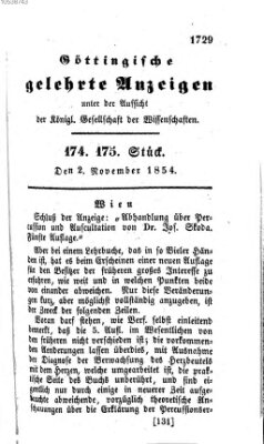 Göttingische gelehrte Anzeigen (Göttingische Zeitungen von gelehrten Sachen) Donnerstag 2. November 1854