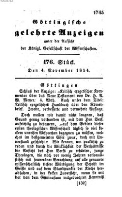 Göttingische gelehrte Anzeigen (Göttingische Zeitungen von gelehrten Sachen) Samstag 4. November 1854