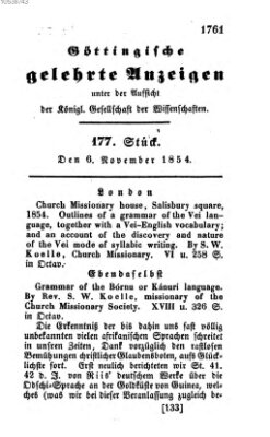 Göttingische gelehrte Anzeigen (Göttingische Zeitungen von gelehrten Sachen) Montag 6. November 1854