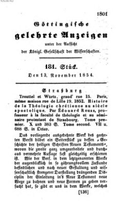 Göttingische gelehrte Anzeigen (Göttingische Zeitungen von gelehrten Sachen) Montag 13. November 1854