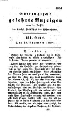 Göttingische gelehrte Anzeigen (Göttingische Zeitungen von gelehrten Sachen) Samstag 18. November 1854