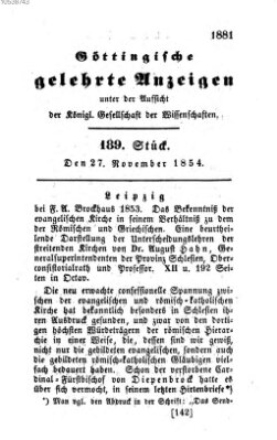 Göttingische gelehrte Anzeigen (Göttingische Zeitungen von gelehrten Sachen) Montag 27. November 1854