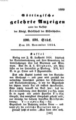 Göttingische gelehrte Anzeigen (Göttingische Zeitungen von gelehrten Sachen) Donnerstag 30. November 1854