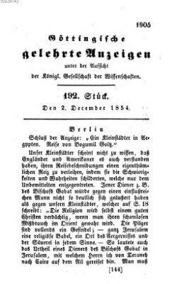 Göttingische gelehrte Anzeigen (Göttingische Zeitungen von gelehrten Sachen) Samstag 2. Dezember 1854