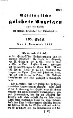 Göttingische gelehrte Anzeigen (Göttingische Zeitungen von gelehrten Sachen) Montag 4. Dezember 1854