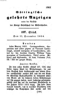 Göttingische gelehrte Anzeigen (Göttingische Zeitungen von gelehrten Sachen) Montag 11. Dezember 1854