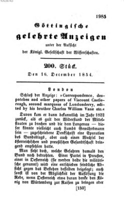 Göttingische gelehrte Anzeigen (Göttingische Zeitungen von gelehrten Sachen) Samstag 16. Dezember 1854