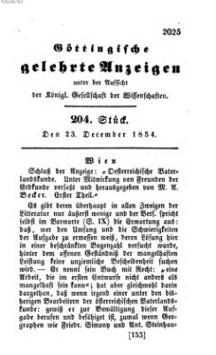 Göttingische gelehrte Anzeigen (Göttingische Zeitungen von gelehrten Sachen) Samstag 23. Dezember 1854