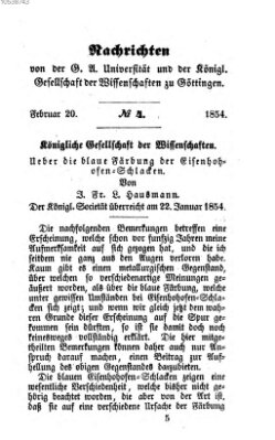 Göttingische gelehrte Anzeigen (Göttingische Zeitungen von gelehrten Sachen) Montag 20. Februar 1854