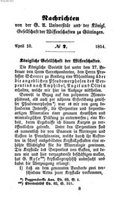 Göttingische gelehrte Anzeigen (Göttingische Zeitungen von gelehrten Sachen) Montag 10. April 1854