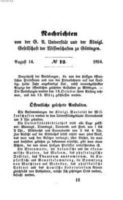 Göttingische gelehrte Anzeigen (Göttingische Zeitungen von gelehrten Sachen) Montag 14. August 1854