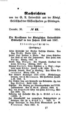 Göttingische gelehrte Anzeigen (Göttingische Zeitungen von gelehrten Sachen) Samstag 30. Dezember 1854