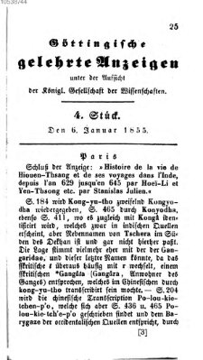 Göttingische gelehrte Anzeigen (Göttingische Zeitungen von gelehrten Sachen) Samstag 6. Januar 1855