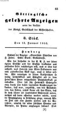 Göttingische gelehrte Anzeigen (Göttingische Zeitungen von gelehrten Sachen) Samstag 13. Januar 1855