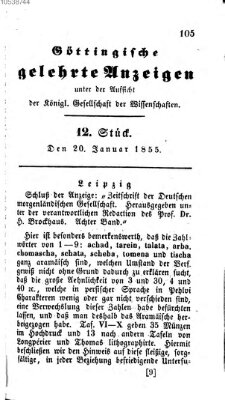 Göttingische gelehrte Anzeigen (Göttingische Zeitungen von gelehrten Sachen) Samstag 20. Januar 1855