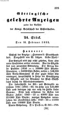 Göttingische gelehrte Anzeigen (Göttingische Zeitungen von gelehrten Sachen) Samstag 10. Februar 1855