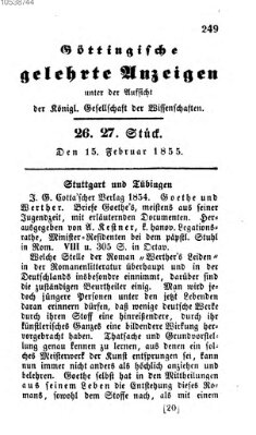 Göttingische gelehrte Anzeigen (Göttingische Zeitungen von gelehrten Sachen) Donnerstag 15. Februar 1855