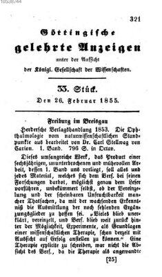 Göttingische gelehrte Anzeigen (Göttingische Zeitungen von gelehrten Sachen) Montag 26. Februar 1855