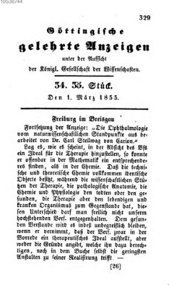 Göttingische gelehrte Anzeigen (Göttingische Zeitungen von gelehrten Sachen) Donnerstag 1. März 1855